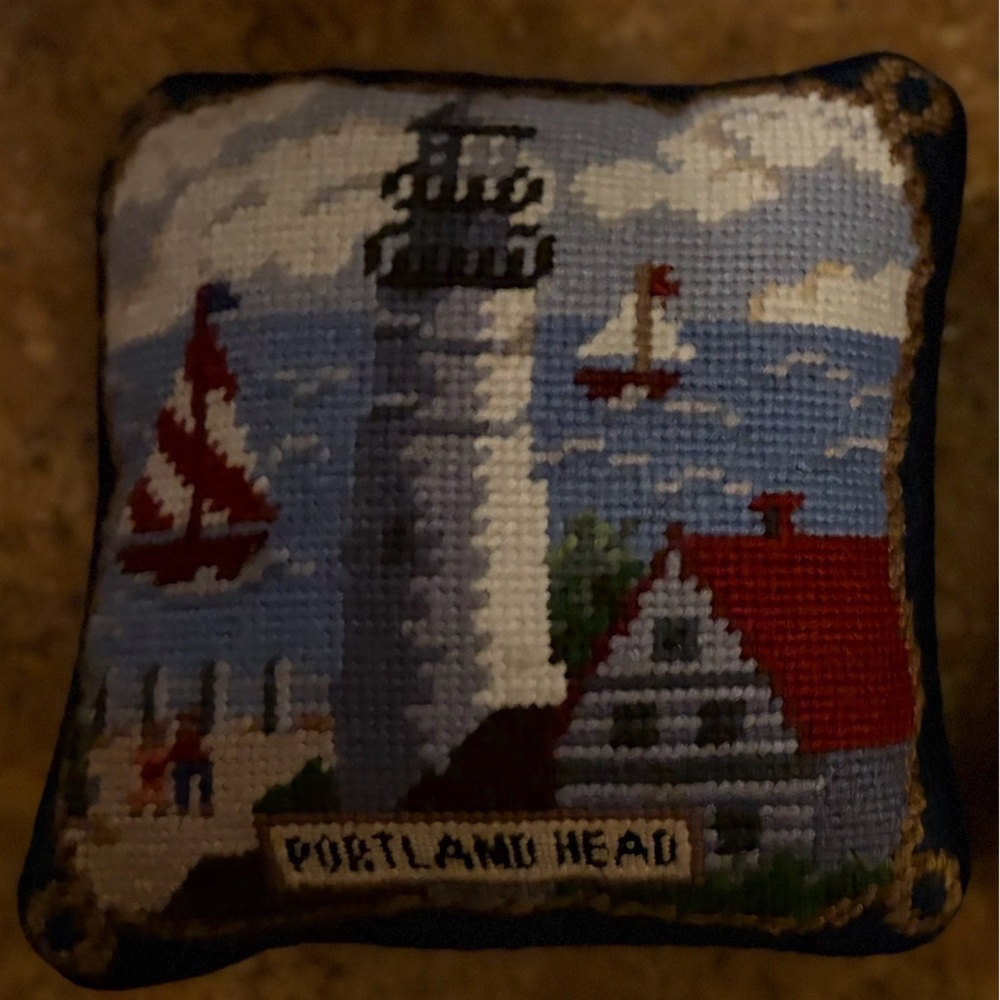 Decorative Needlepoint Pillow with Lighthouse Design